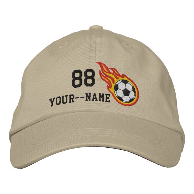 Personalized Racing Flames Soccer Bullet Badge Embroidered Hat (Front)