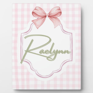 Personalized Raelynn Baby Girl Nursery Bow&Gingham Plaque