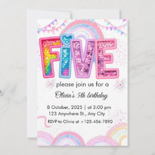 Personalized Rainbow Glitter Birthday Invitation