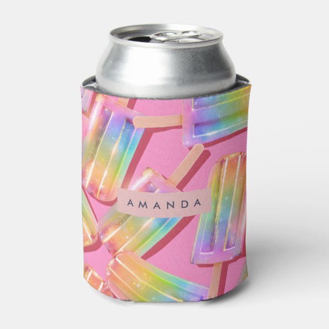 Personalized Rainbow Glitter Popsicle Dreamt Can Cooler (Can Front)