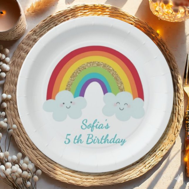 Personalized Rainbow Kids Birthday Custom Name Paper Plate (Creator Uploaded)