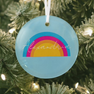 Personalized Rainbow Name Christmas Glass Tree Decoration
