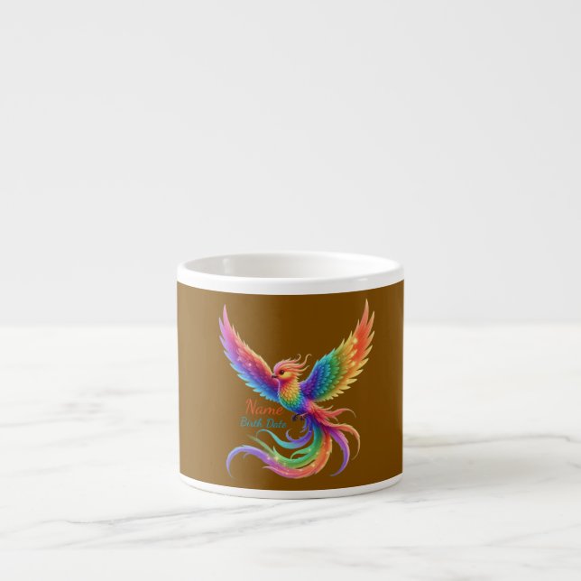 Personalized Rainbow Phoenix Name Birthdate Gift Espresso Cup (Front)