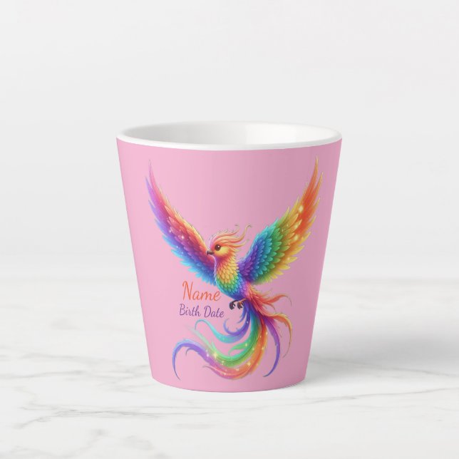 Personalized Rainbow Phoenix Name Birthdate Gift Latte Mug (Front)
