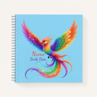 Personalized Rainbow Phoenix Name Birthdate Gift Notebook