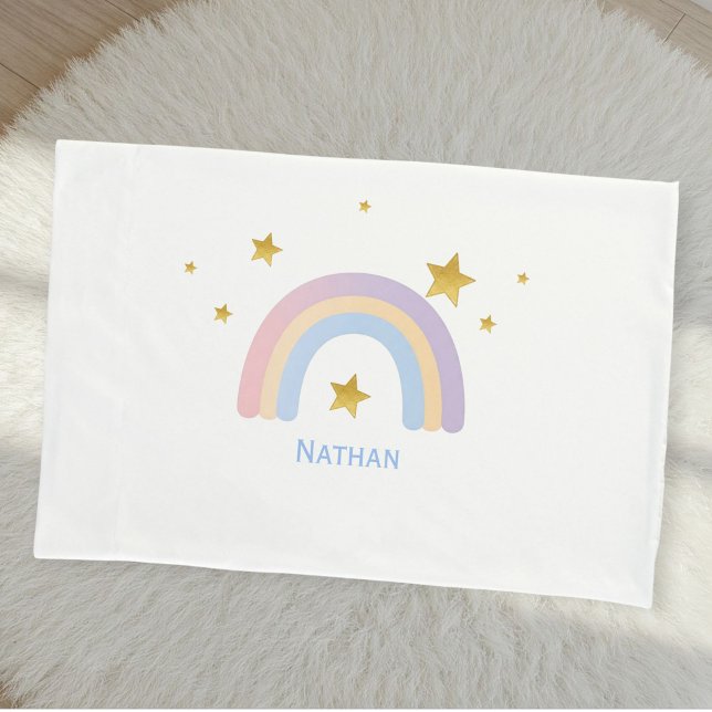 Personalized Rainbow Pillow Cover with Gold Stars  (Creator Uploaded)