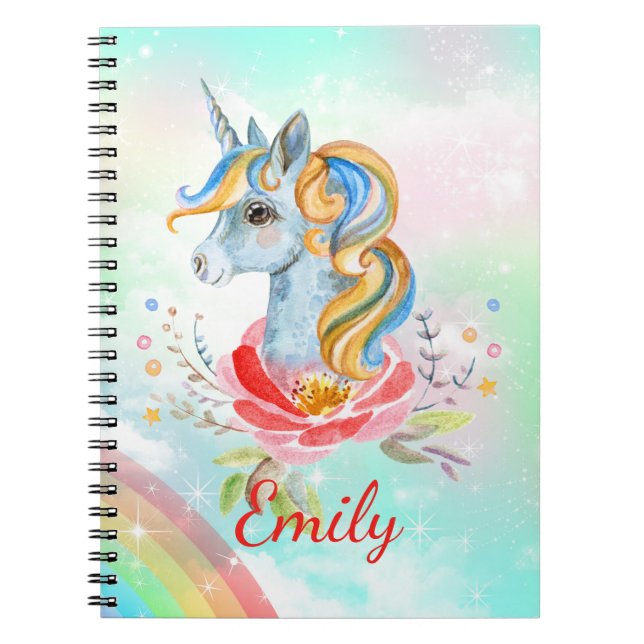 Personalized Rainbow Unicorn Kids Notebook  (Front)