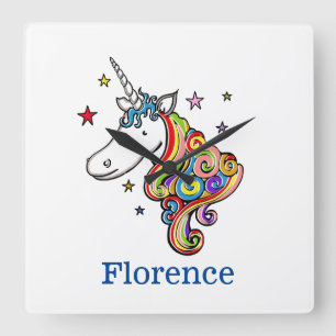 Personalized Rainbow Unicorn Square Wall Clock