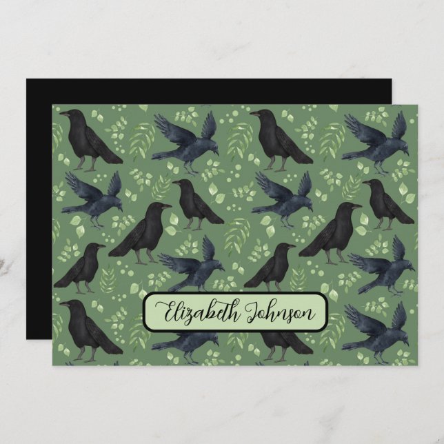 Personalized Ravens Note Card in Green (Front/Back)
