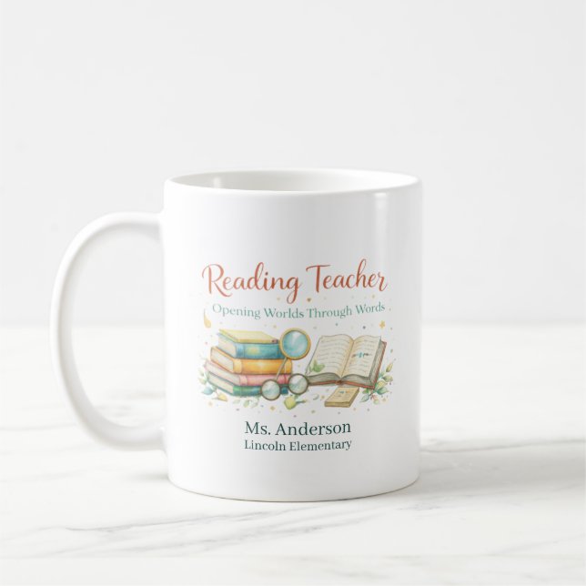 Personalized Reading Teacher Gift Coffee Mug (Left)