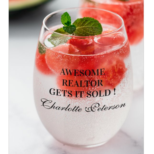 Personalized Real Estate Agent Closing Gift Stemless Wine Glass (Creator Uploaded)