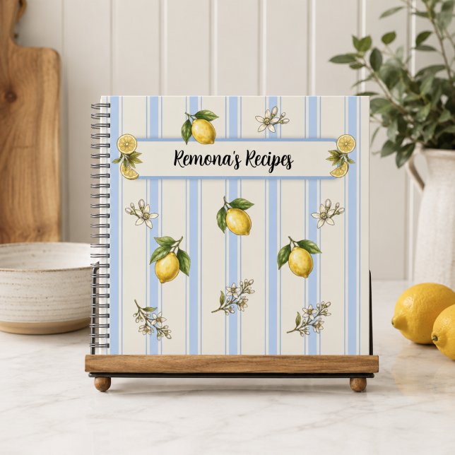 Personalized Recipe Book with Lemons/Blue Stripes (Creator Uploaded)