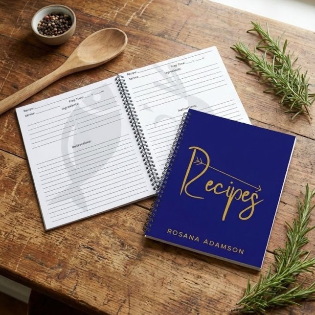 Personalized Recipe Journal (Indigo Blue & Gold) (Personalized Indigo Recipe Book)