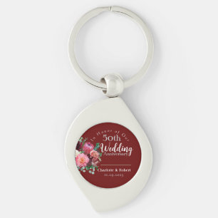 Personalized Red 50th Couples Wedding Anniversary Key Ring