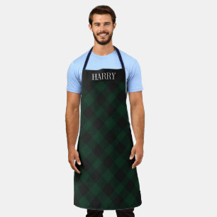 Personalized red and black plaid tartan party apron