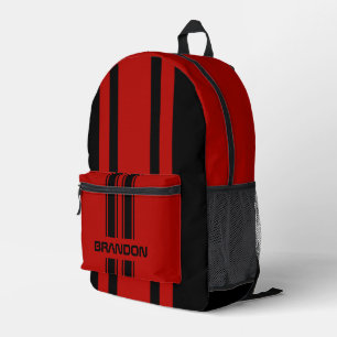 Personalized Red And Black Racing Stripe Travel Printed Backpack