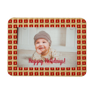 Personalized Red and Gold Christmas Gift Box Magnet