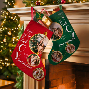 Personalized Red and Green Photo Monogram Name Small Christmas Stocking
