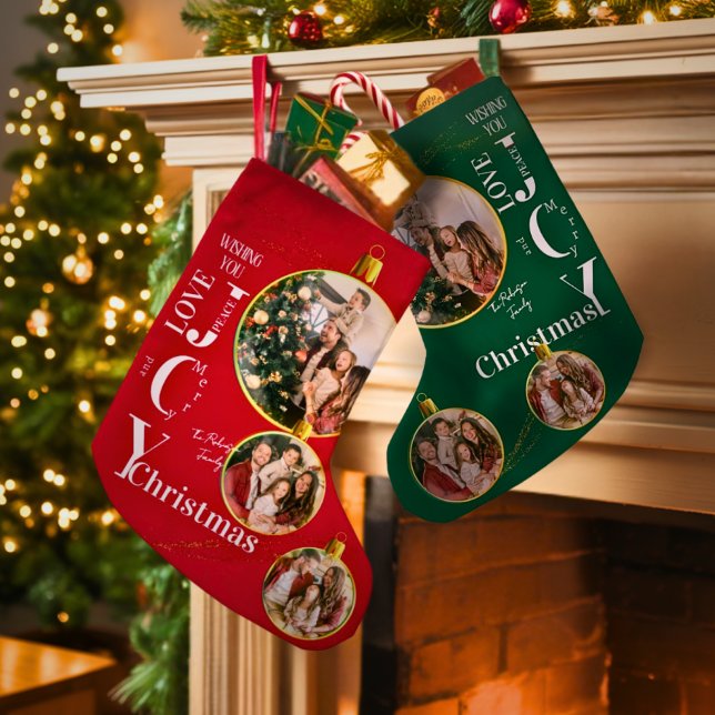 Personalized Red and Green Photo Monogram Name Small Christmas Stocking (Creator Uploaded)