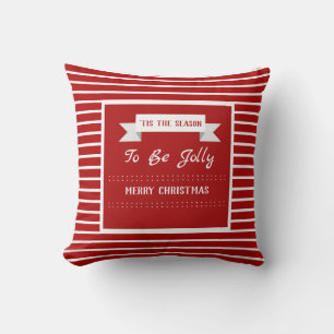 Personalized Red and White Christmas Striped Cushion
