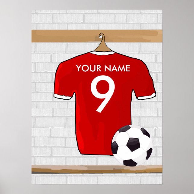 Personalized Red and White Football Soccer Jersey Poster (Front)