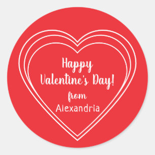 Personalized Red and White Happy Valentine's Day Classic Round Sticker