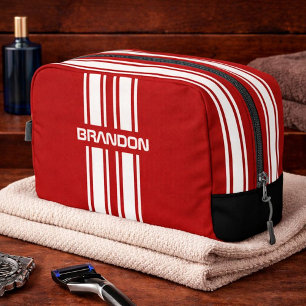 Personalized Red And White Racing Stripe Travel Dopp Kit