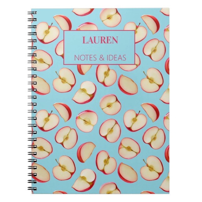Personalized Red Apple Halves Pattern Custom Notebook (Front)