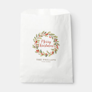 Personalized Red Berry Christmas Wreath Favour Bags