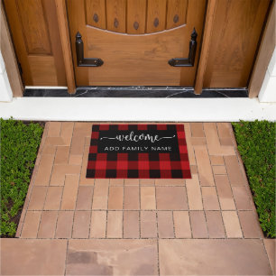  Personalized Red & Black Plaid Welcome Doormat