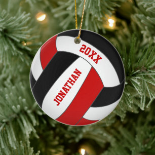 personalized red black team colors boys volleyball ceramic tree decoration