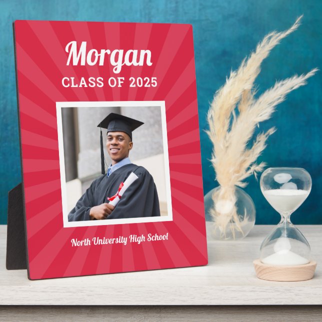 Personalized Red Class of 2023 Graduation Photo Plaque (Side)