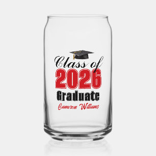 Personalized Red Class of 2026 Graduation Can Glass