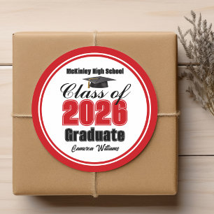 Personalized Red Class of 2026 Graduation Party Classic Round Sticker