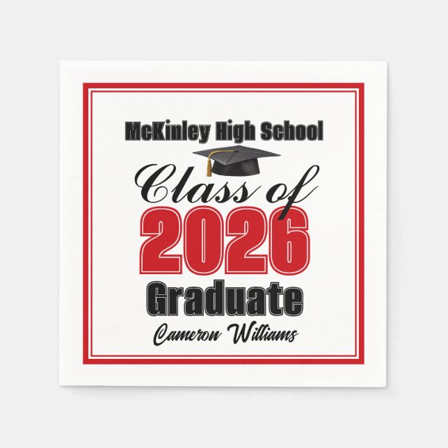 Personalized Red Class of 2026 Graduation Party Napkin (Front)