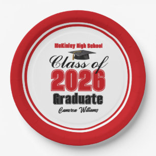 Personalized Red Class of 2026 Graduation Party Paper Plate
