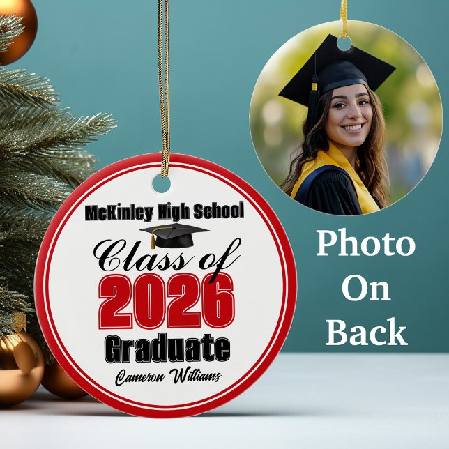 Personalized Red Class of 2026 Graduation Photo Ceramic Tree Decoration (Creator Uploaded)