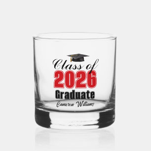 Personalized Red Class of 2026 Graduation Whiskey Glass