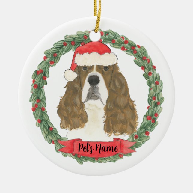 Personalized Red English Springer Spaniel Ceramic Tree Decoration (Front)