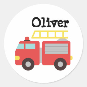 Personalized Red Fire Truck Water Bottle Sticker