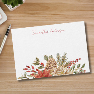 Personalized Red Floral Pine Christmas Card