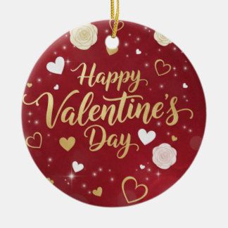 Personalized Red & Gold Romance Valentine's Ceramic Tree Decoration