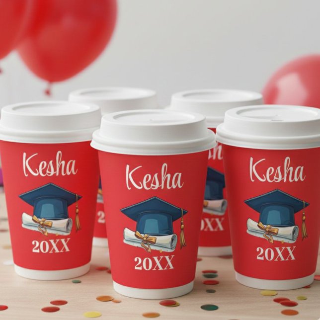 Personalized Red Graduation Party Paper Cups Class (Creator Uploaded)