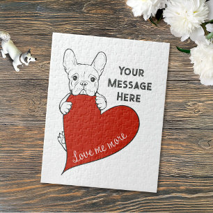 Personalized Red Heart Cute French Bulldog Jigsaw Puzzle