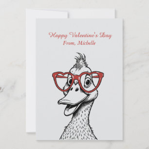Personalized Red Heart Duck Valentine's Day Holiday Card