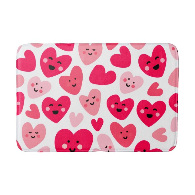 Personalized Red Heart Happy Valentine’s Day Lover Bath Mat (Front)