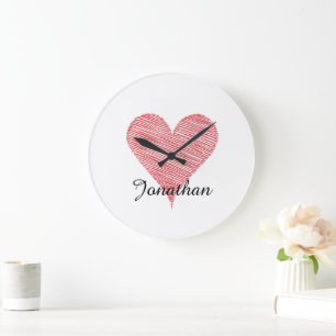Personalized Red Heart Sketch Name Wall Clock