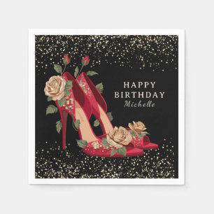 Personalized Red High Heels Birthday Party Napkin