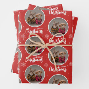 Personalized Red Merry Christmas 1 Photo Wrapping Paper Sheet