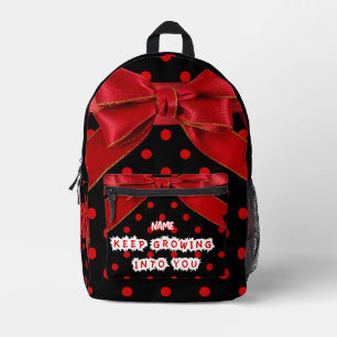 Personalized Red Polka Dot Bow Spiral Printed Backpack